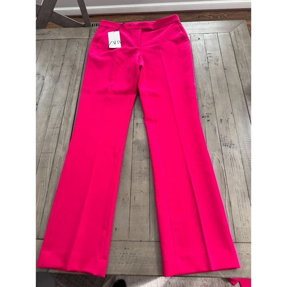 NWT ZARA FLARE CROP TROUSERS PANTS FUCHSIA PINK Size Medium - Picture 2 of 6